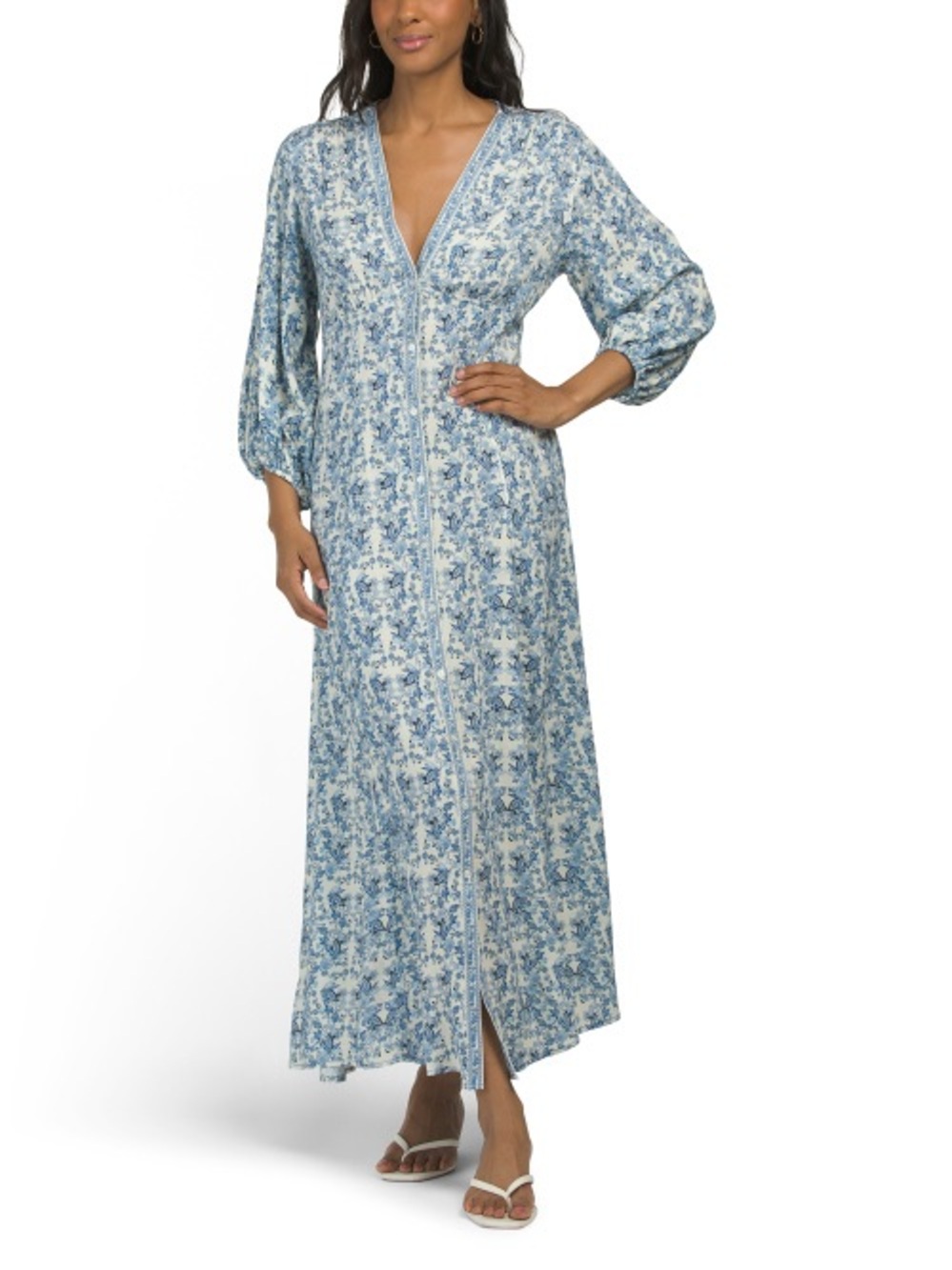 Max Studio Blue and White Floral Maxi Dress